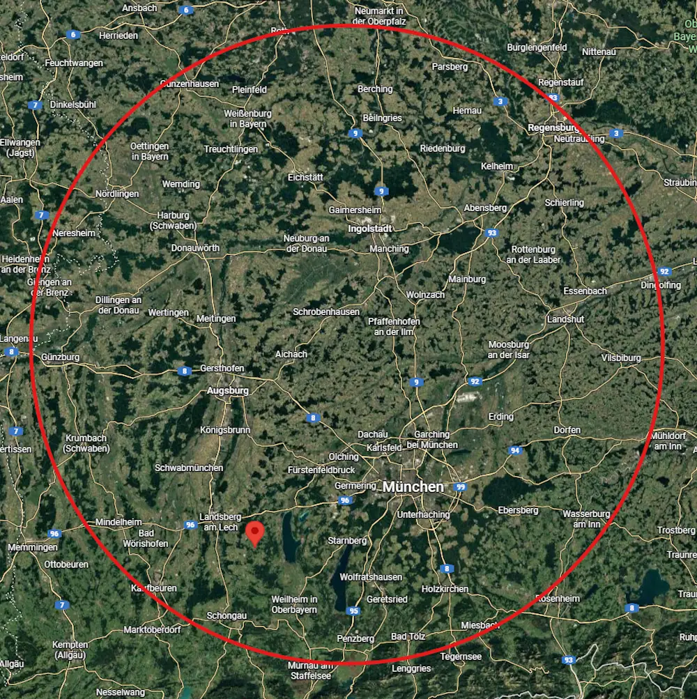 Serviceabdeckungsbereich Leisure Pools München